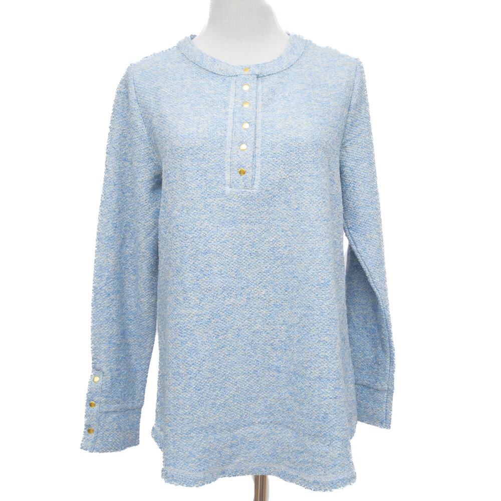 New Soft Surroundings Blue Tweed 1/4 Snap Pullover Sweater Size XS